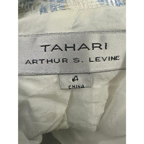 TAHARI Blue White Gold Open-Front Tweed Preppy Blazer Jacket Old Money - Sz 4 - Picture 3 of 5